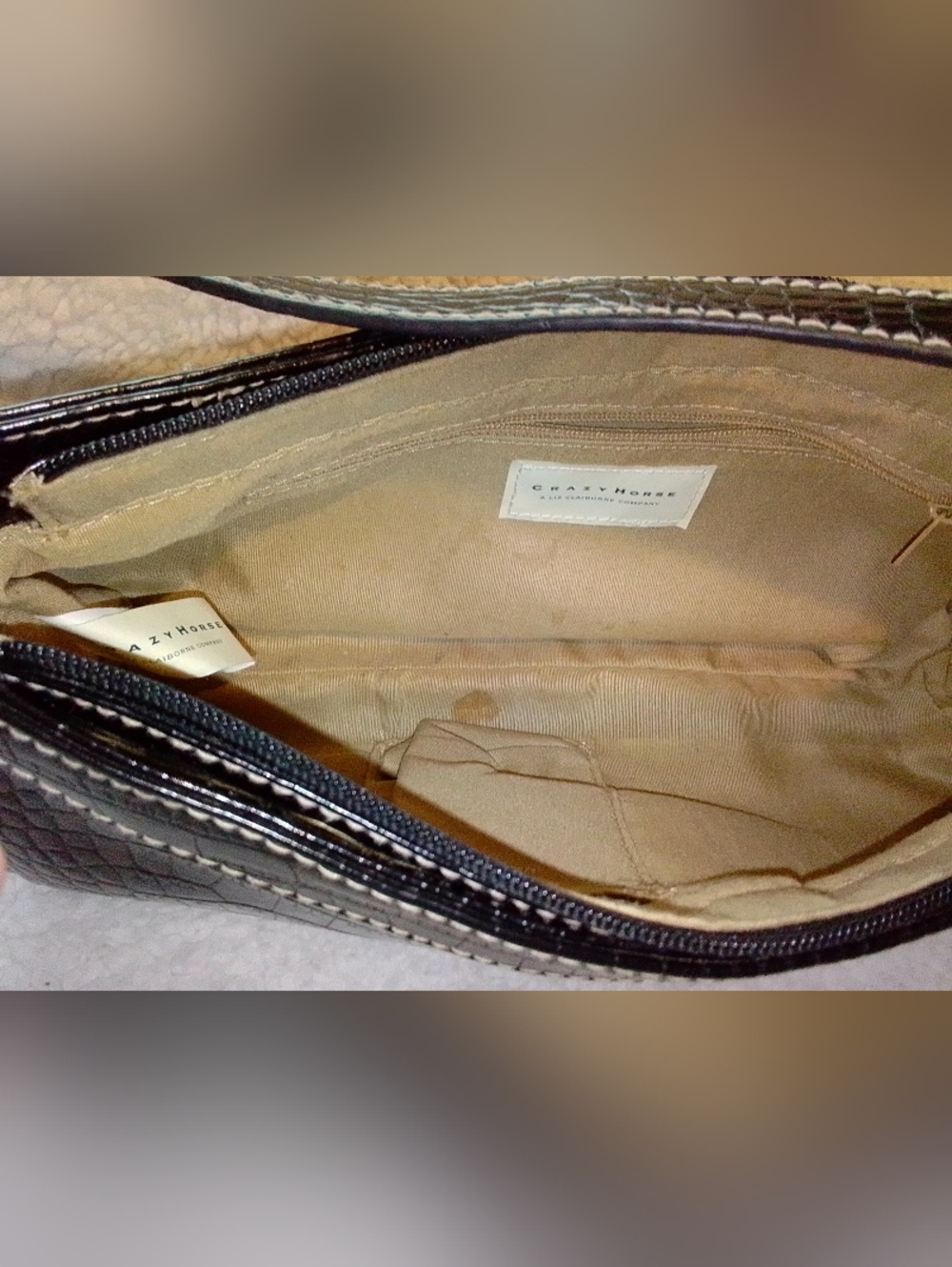 Croc-Embossed Glossy Black Wristlet Clutch - Picture 5 of 7